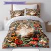 Boho Floral Cat Pattern Bedding Quilt Set Quilt Cover Pillowcase Home Decoration Birthday Gift (1 * duvet cover + 2 * pillowcase, without core)