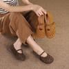 Johnature Retro Hollow Breathable Flat Shoes Genuine Leather Soft Sole Sandals Versatile Women's Shoes