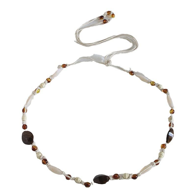 Бохо Стиль Вощеная Веревка Плетение Узлами Этнический Стиль Ручная Работа Деревянные Бусины Женский Пояс Повседневный Стиль для Отпуска Изысканная Поясная Веревка