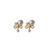 Real gold electroplated silver needle bow artificial pearl stud earrings niche simple temperament earrings a two wear earrings women
