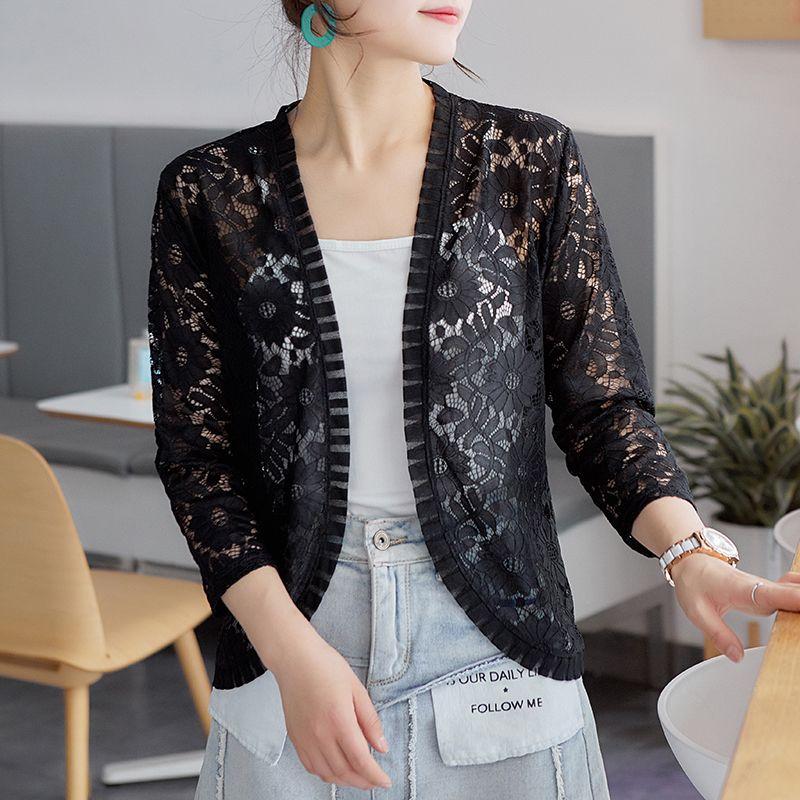 Lace Cardigan Thin Coat Women's Summer Korean Slim Plus Size Seven Quarter Sleeve Shawl Top Versatile Sun Protection Shirt