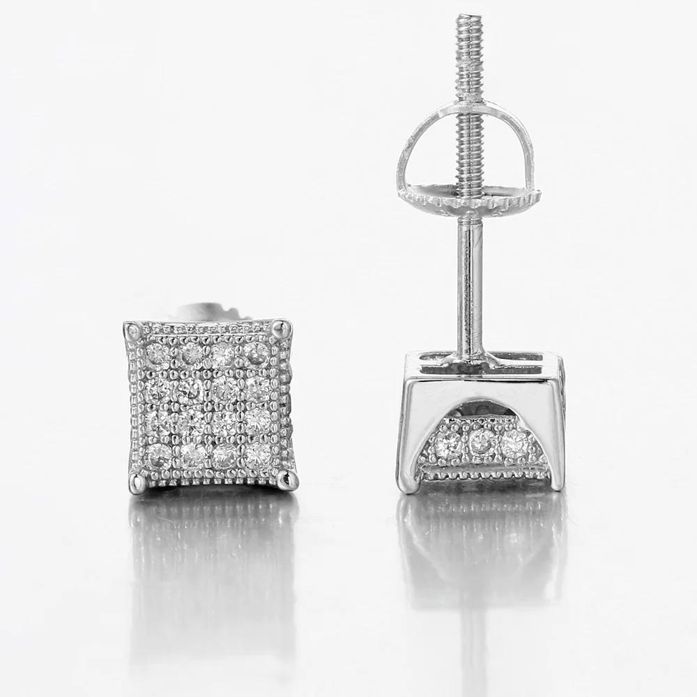5mm Square Shape Stud Earrings for Women Men Minimalist Micro Inlaid Zircon Shiny Gold Color Hiphop Small Earing Jewelry