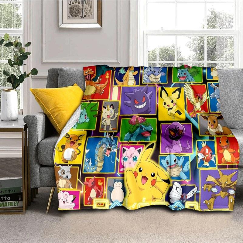 Pokemon Pikachu Cartoon Soft Flannel Blanket for Bed Bedroom Sofa Picnic,Throw Blanket for Cover Office Christmas Gift