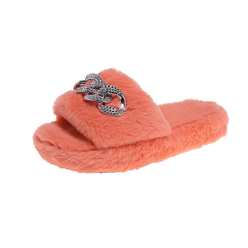 Cute Warm Fluffy Slippers Women Cozy Faux Fur Cross Indoor Floor Slides Flat Soft Furry Shoes Ladies Female Celebrities