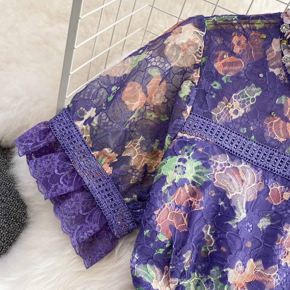 RUGOD Высококачественное темпераментное сетчатое платье с принтом из бисера и вышивкой в ​​форме буквы А, элегантное длинное летнее платье