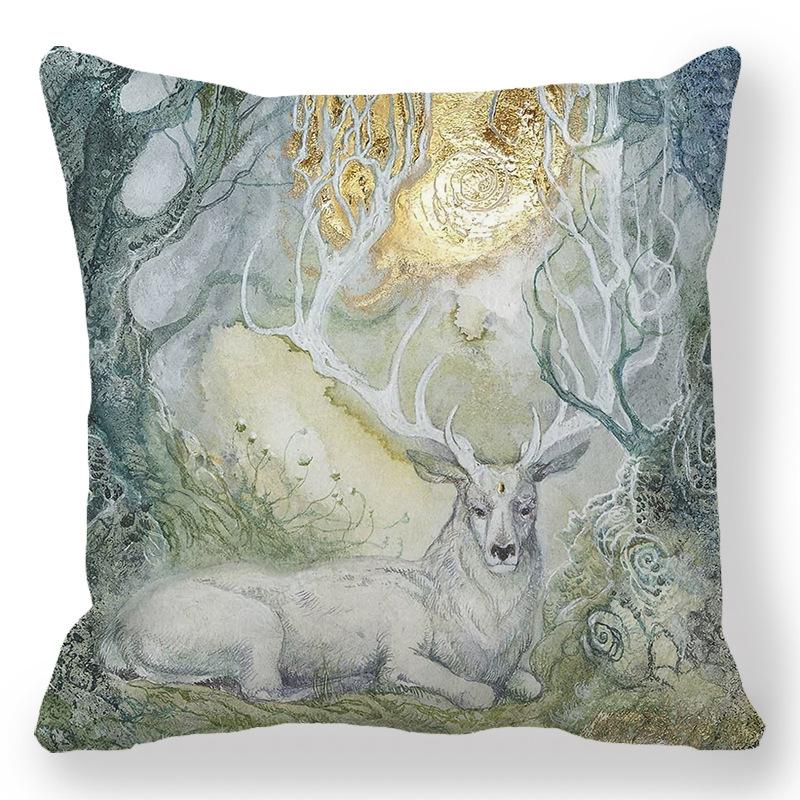 Creative Oil Painting Deer Horn Series Digital Printing Short Plush Pillow Covers For Car Sofa Office Cushion Cover Home Goods