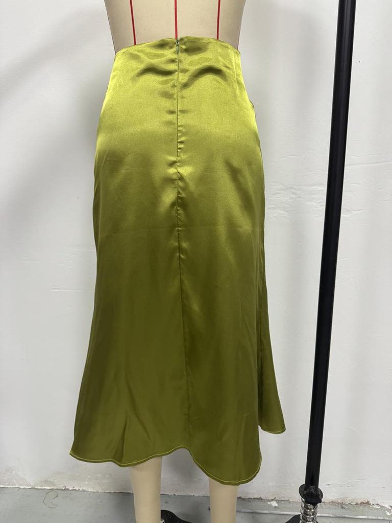 Женская атласная шелковая юбка-миди фасона "рыбий хвост" - Осенняя коллекция