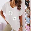 Summer Floral Print Tee V-Neck Casual Short Sleeve T-Shirt Summer Tops