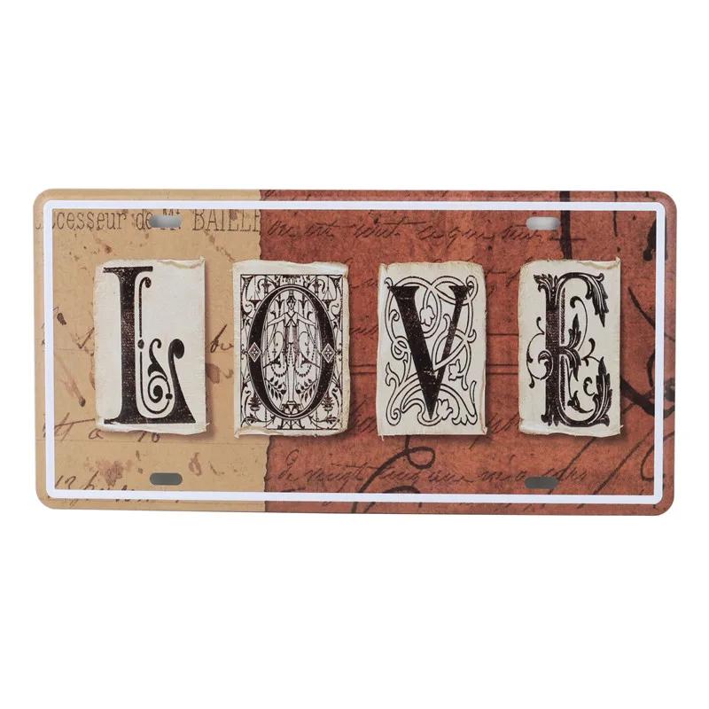 Text Signs Welcome Love Family Warm-Hearted Word Metal Plate Car License Tin Sign Wall Pin Up Tin Sign Retro Craft Iron Painting