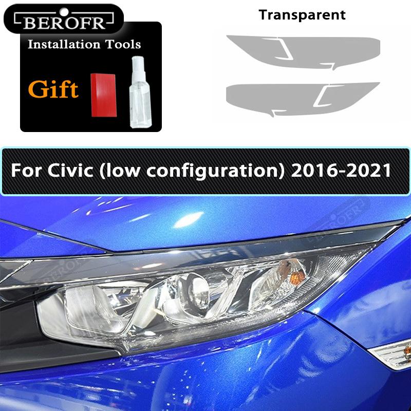 For Honda Civic 10th 2016- 19  TPU Car Headlight Film Protective Sticker Lamp Hoods Transparent Smoke Black Accessories