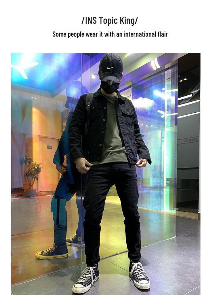 Мужская белая джинсовая куртка приталенного кроя - Повседневная рабочая одежда в корейском стиле