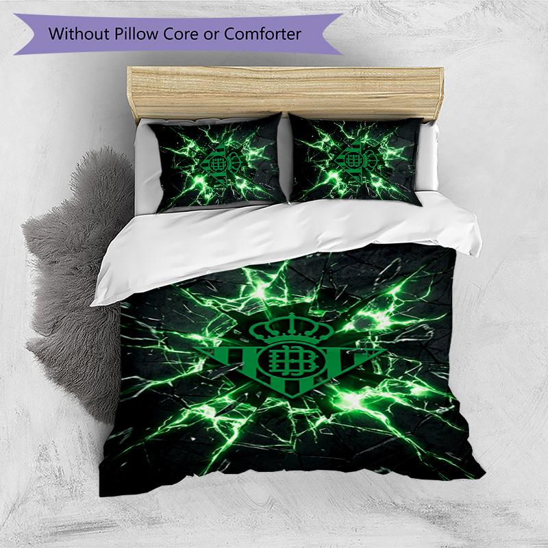 Real Betis Football Printed 3 Pieces Bedding Set, Comfortable Skin Friendly Bedroom Duvet Cover Set