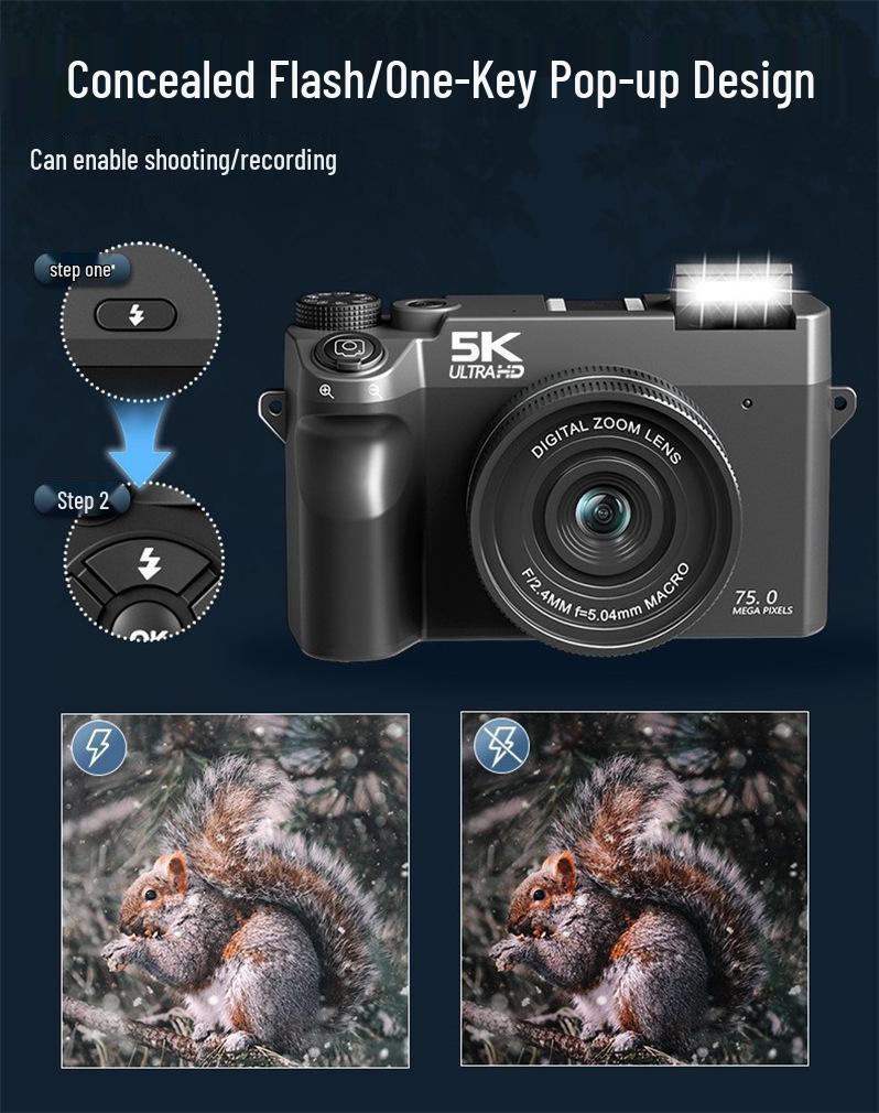 WD07 Retro Mirrorless Camera: 75MP 5K HD, Dual Front & Rear Cameras, Beauty Selfie