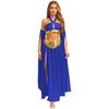 Women's Belly Dance Costume Set: Self-Tie Halter Crop Top with Built-In Briefs & Side Slit Chiffon Skirt + Removable Split Sleeves