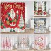Красная шторка для душа Санта-Клаус Розовая елка Подарок Снеговик Кот Зима Рождество Занавески для ванной Набор Новогодний Домашний Декор для ванной
