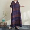Dimanaf Women 2025 Plus Size Summer Casual Dress Cotton Linen Vintage Loose Basic Long Dress Maxi Stripe New