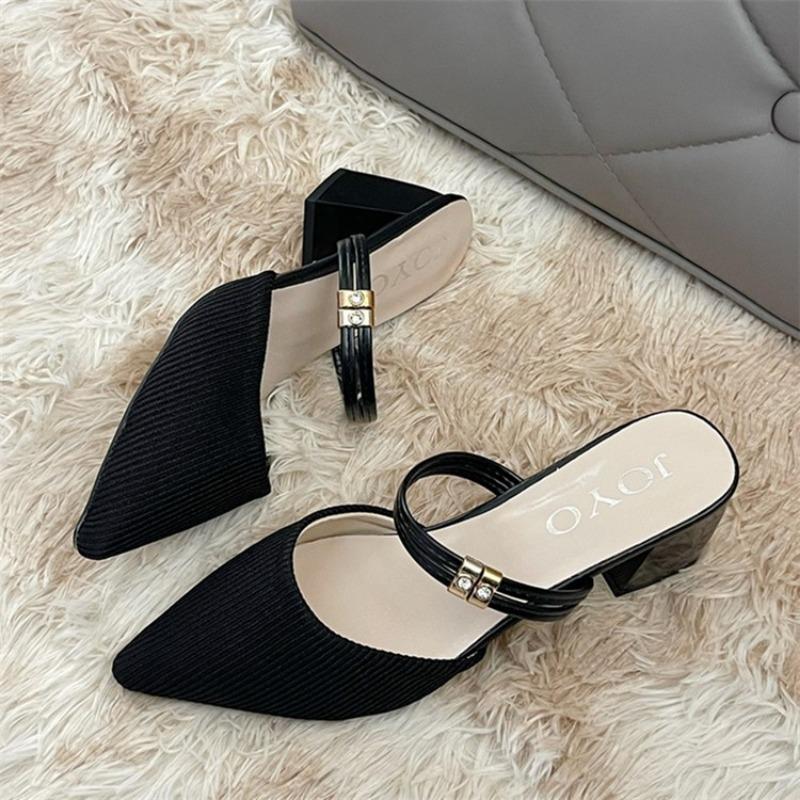 Обувь женская современная женские тапочки уличные тапочки женские сандалии с острым носком квадратный каблук большие размеры женские