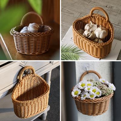 Подвесная плетеная корзина для хранения из ротанга, настенная соломенная корзина, плетеная трава, ваза для цветов, горшок для садовых украшений, стеллаж для хранения
