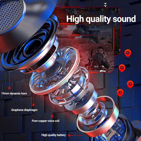 Беспроводные наушники-вкладыши с высоким качеством звука Mega Bass RGB, дышащий светильник, Bluetooth-совместимый, мини-стереоигры 5.1