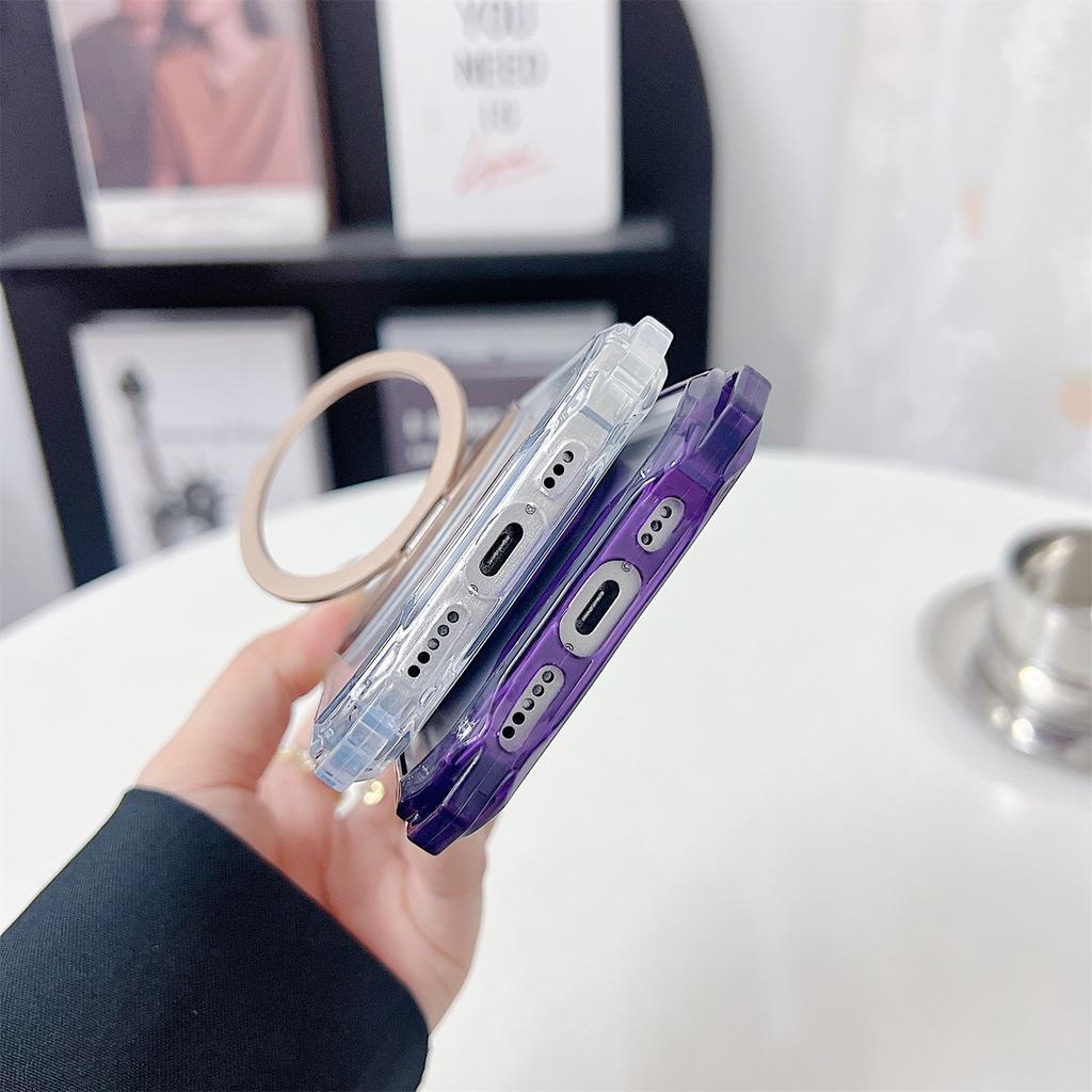 For iPhone 15 Pro Magnetic Case Ring Kickstand TPU+PC Phone Cover with Lanyard