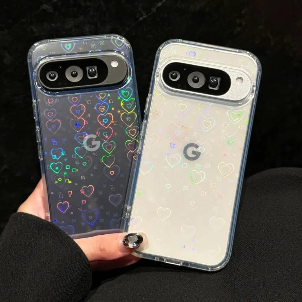 Градиентный Лазерный Узор Сердце Прозрачный Чехол Для Google Pixel 10 9 Pro XL 10A 9A 8 8Pro 8A Блестящий Прозрачный Ударопрочный Чехол