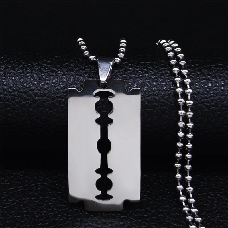 Hiphop Razor Blade Pendant Necklace Men Stainless Steel Male Knife Razorblade Shaver Shape Chain Jewelry N443S01