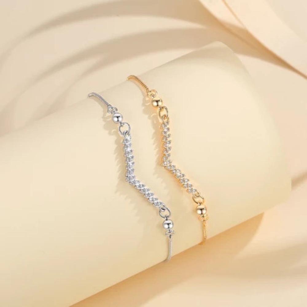 V Shape Bracelet Gold Plated Copper Zircon Push Pull Chain Hot Selling Hand Jewelry for Women
