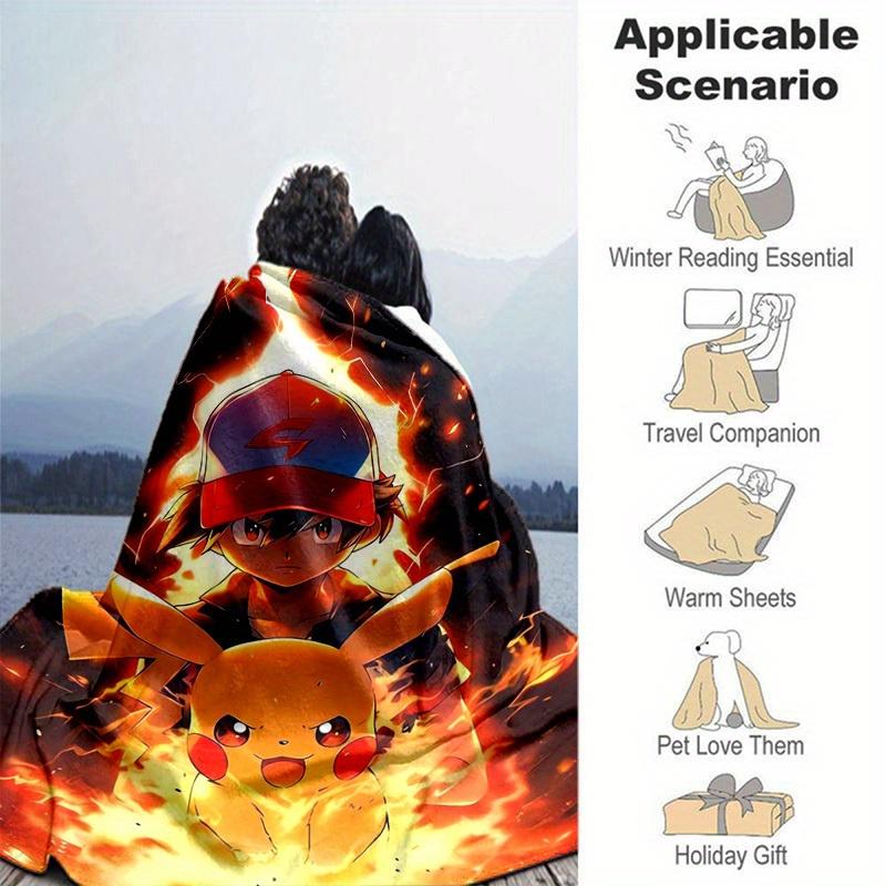 1pc, Pokemon Pikachu & Trainer Blanket, Perfect for Home Decor, Couch Cover, Travel, Camping, Car, Beach, Office Nap, Soft Flannel Throw Gift for Frie