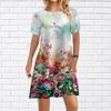 Women Casual Dress Summer Red Garden Print Dresses For Women O-neck Short Sleeve Dress Plus Size