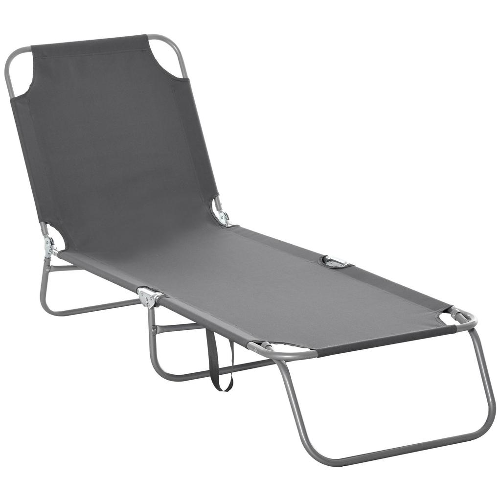 Folding Sun Lounger, Adjustable Backrest, Metal, Polyester, Grey