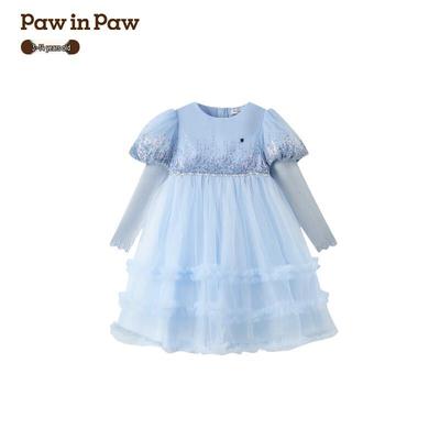 Детское платье PawinPaw для девочек, осень/зима 2025, с мультяшным медведем, принцесса