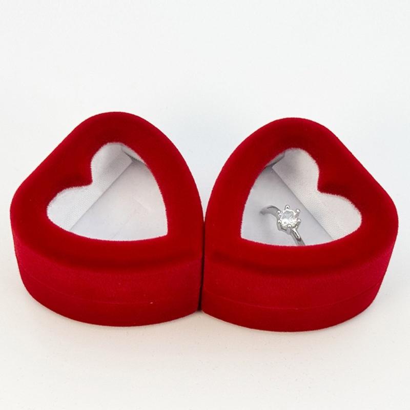 Fashionable Romance Flocking Heart Shaped Jewelry Presentation Case Convenient for Engagement Keepsakes Daily Use