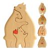 Family Theme Wooden Art Puzzle Wood Bear Family Heart Puzzle Statue Desktop Ornament Home Decoration Mother's Day Birthday Gift