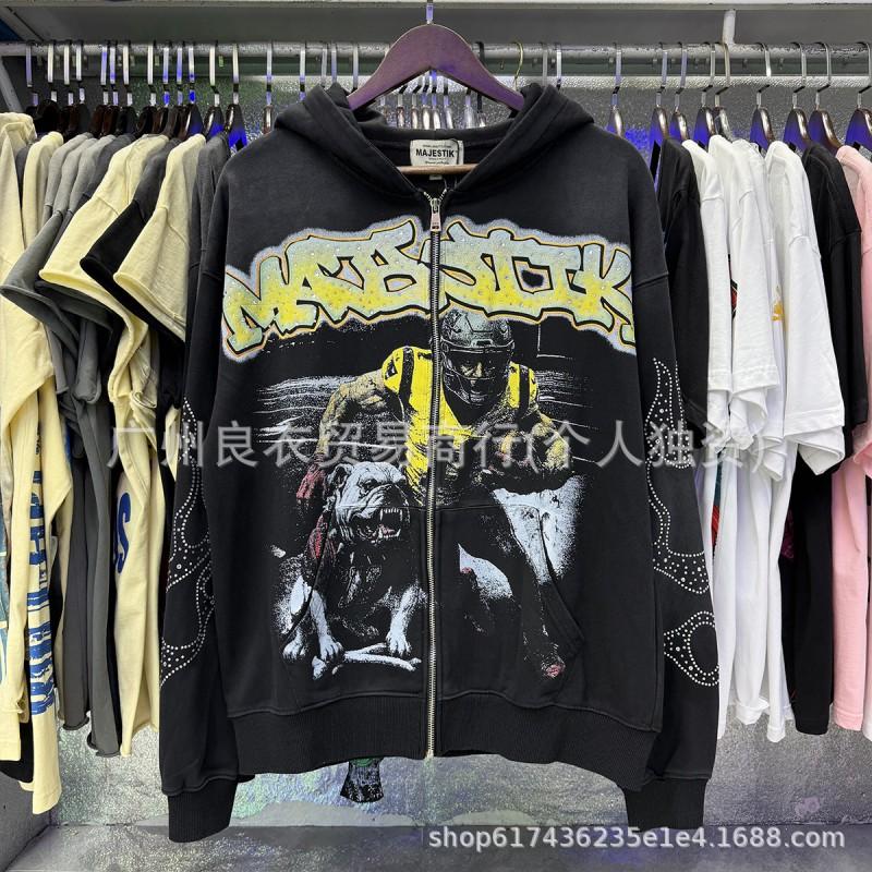 Унисекс Оверсайз Худи с Принтом Черепа и Стразами Streetwear Топ на Молнии