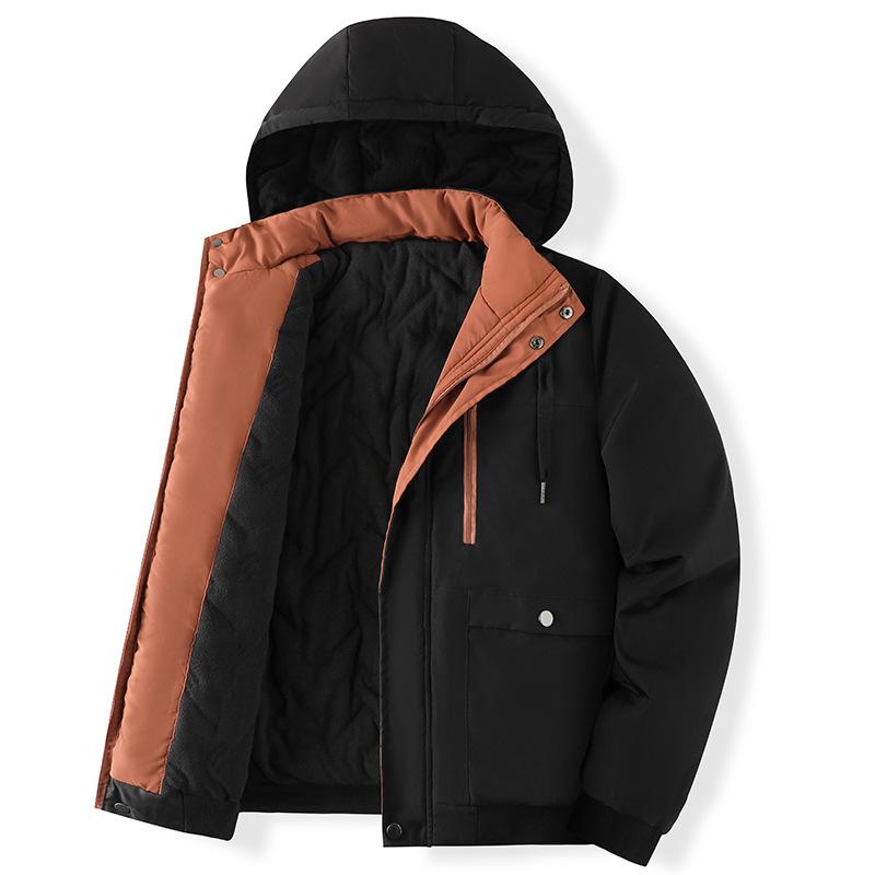 Большая однотонная хлопковая куртка с капюшоном для мужчин с толстым бархатом для повседневных занятий спортом, свободный крой для мужчин в хлопковой куртке