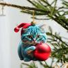 Set of 10 Christmas Tree Cat Pendant 2D Acrylic Christmas Cat Hanging Decoration Funny Christmas Cat Ornament