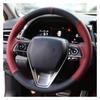 Steering Wheel Cover for Camry Avalon Corolla Highlander Leather Hand Sewing Car Steering Wheel Cover Interior Protection ( Red Black)