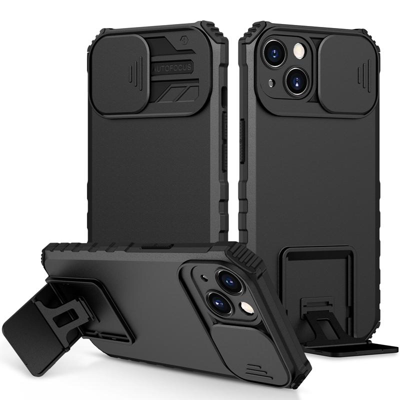 Sliding Lens Protection Kickstand Armor Phone Case For iPhone Samsung Xiaomi OPPO VIVO MOTO Infinix Drop-resistant Heavy Duty Back Covers