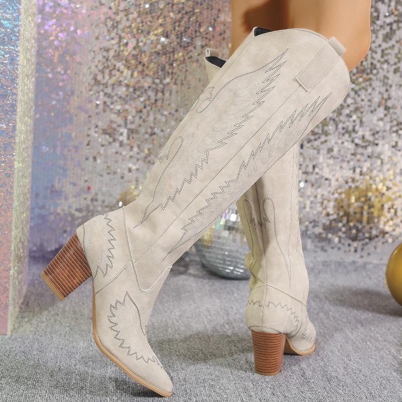 Зимние Ботильоны с Острым Носком на Высоком Блочном Каблуке, Большого Размера, Рыцарские Сапоги 2024, Модная Обувь для Женщин, Сапоги-чулки для Женщин, Botas De Mujer