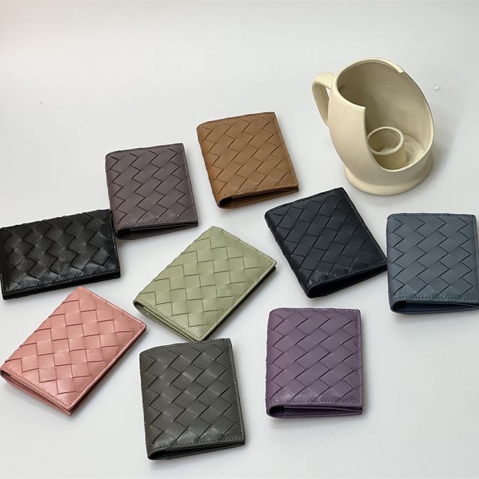 Handmade Woven Leather Wallet+folding Change Bag Card Holder Grid Sheepskin Business Fashion Card Holder Card Holder