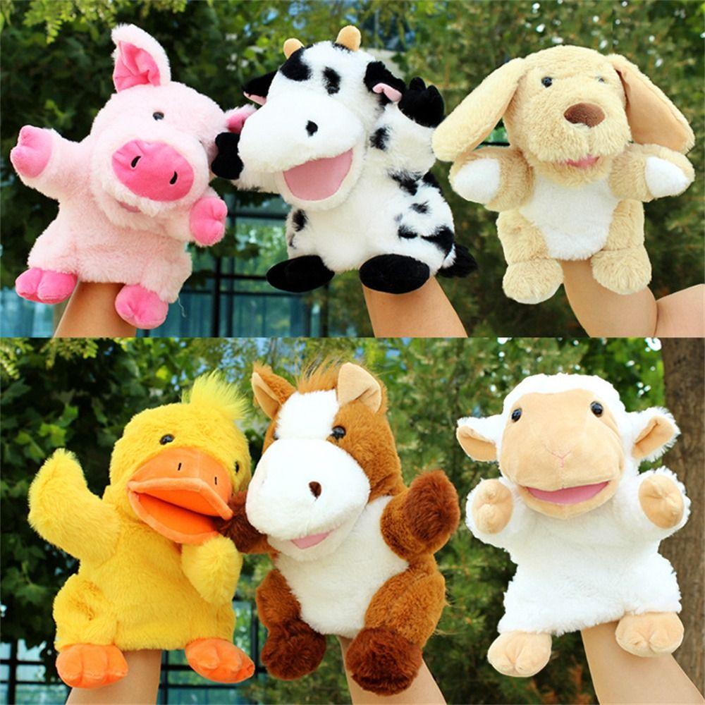 Movable Open Mouths Plush Animal Puppets Cow Duck Pig Stuffed Hand Doll Kids Toy   Role-Playing