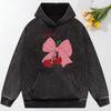 Bow Cherry Cartoon Printing Women Washed Hoodie Oversized Streetwear Comfortable Soft Hoodie Cotton Sweatshirt