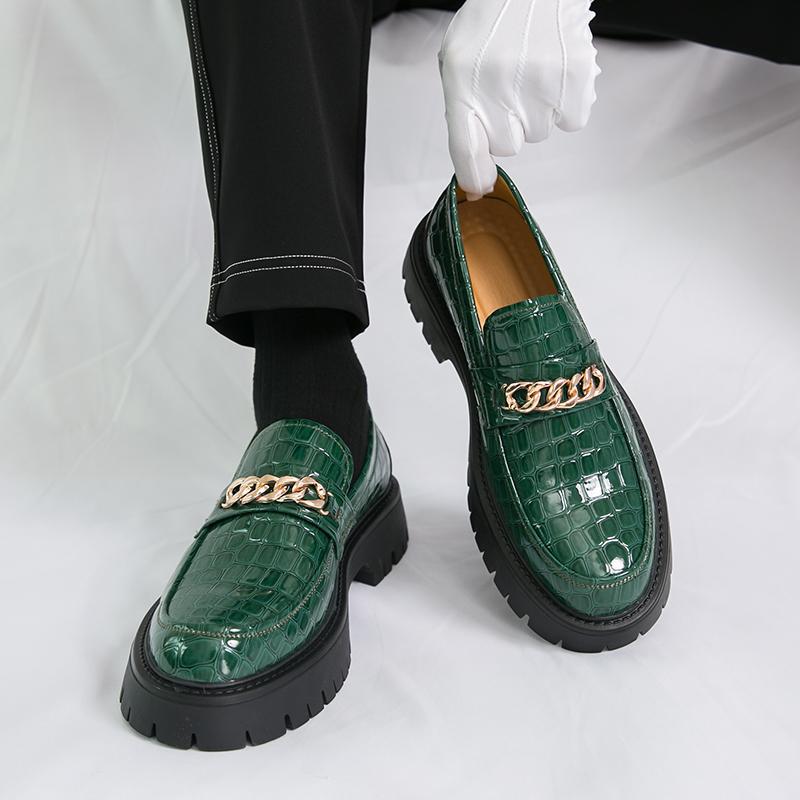 Autumn platform business loafers men's fashion glossy heightening foot leather shoes one pedal