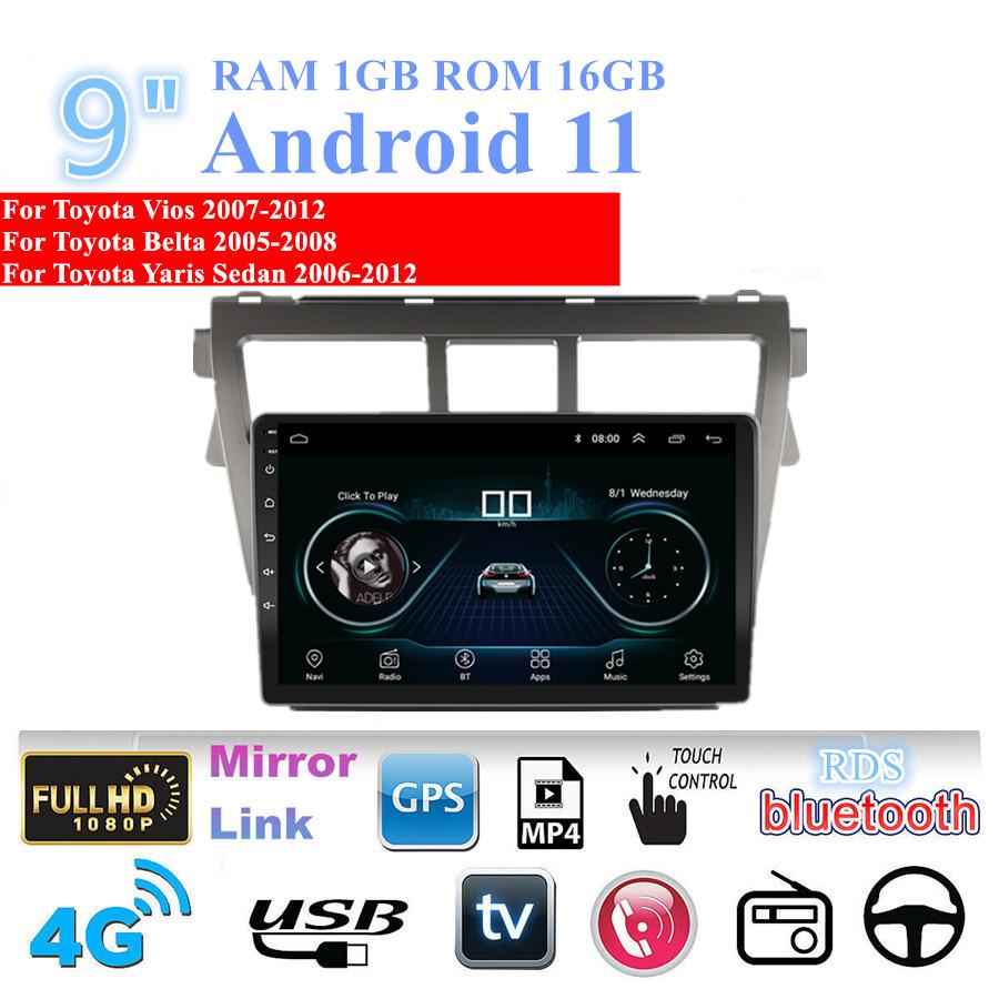 9" Автомобильная Android 11 Стереомагнитола GPS Навигация BT FM Для Toyota Yaris Седан Vios Belta