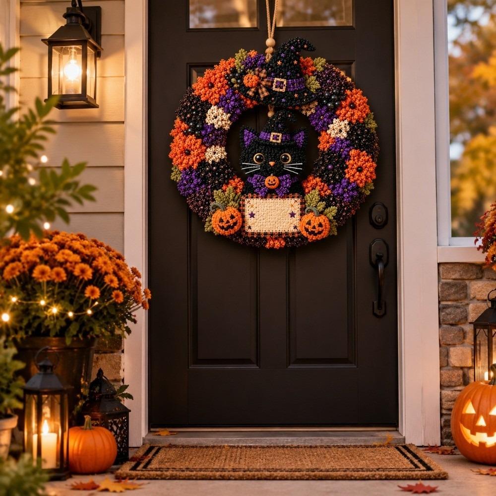 1 Set Lightweight 3D Fabric Wreath Soft Filling Handmade Stuffed Wreath Front Door Entryway