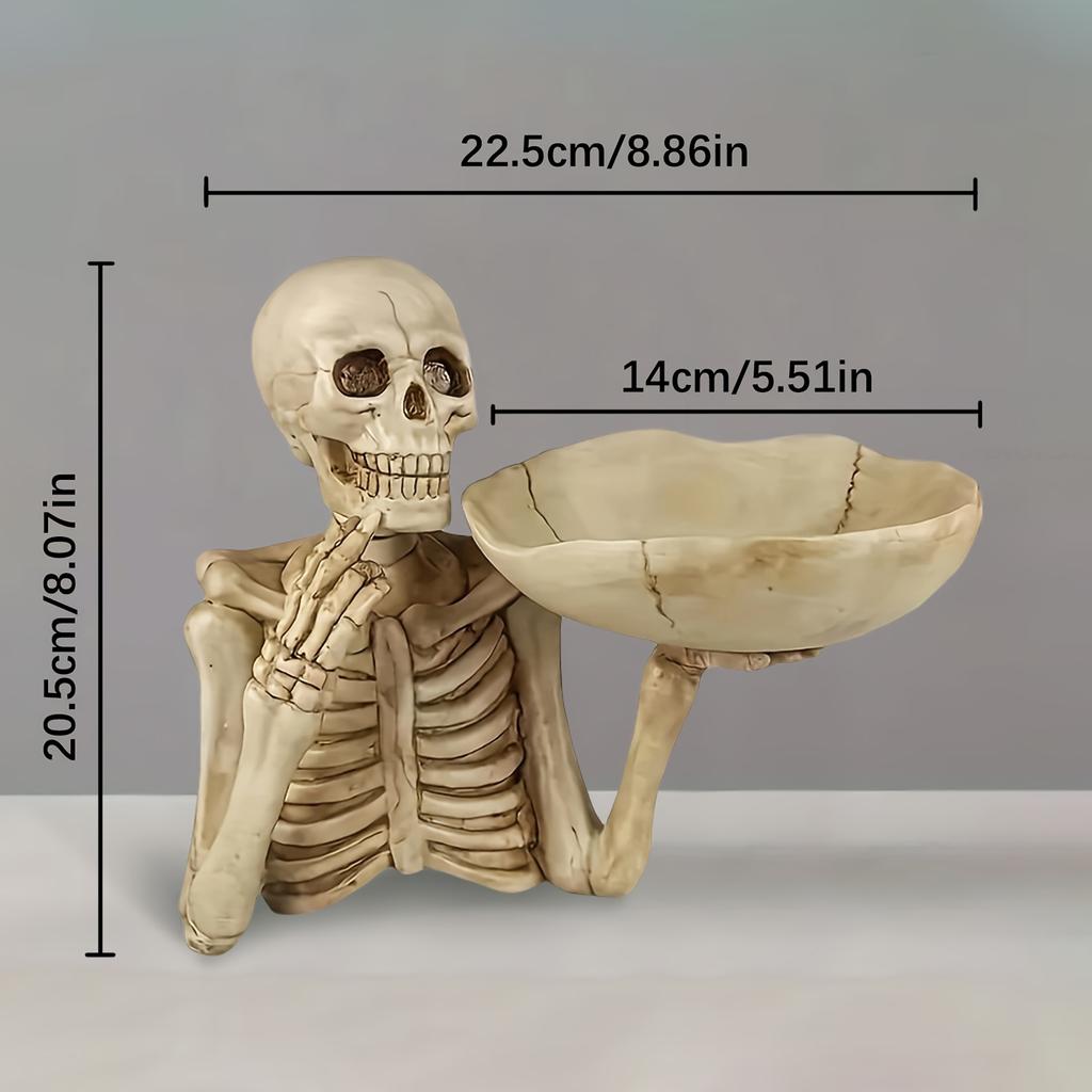 1 Piece Resin Skull Tray Ornament With Bowl - Unique Skeleton Design, Perfect For Halloween, Halloween Decorations