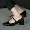 Fashion New Plus Size 41 Women Mary Jane Shoes Square Toe Pumps Patent Leather Dress Shoes Office Ladies Shoes Mid Heels Wine Red Shoes