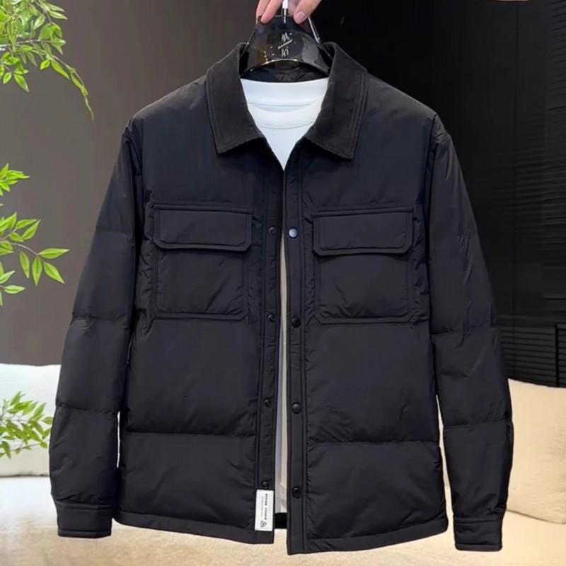 Mens Winter Cotton Jacket Lazy Style Versatile Minimalist Turn-Down Collar Loose Fit