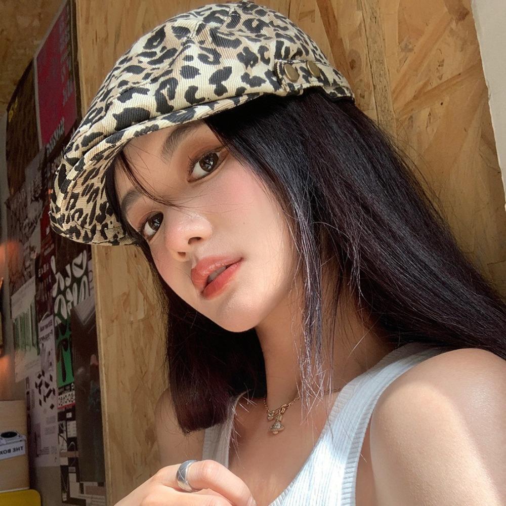 Casual Leopard Beret Retro Personality Painter Hat Fashion Leopard Print Cap