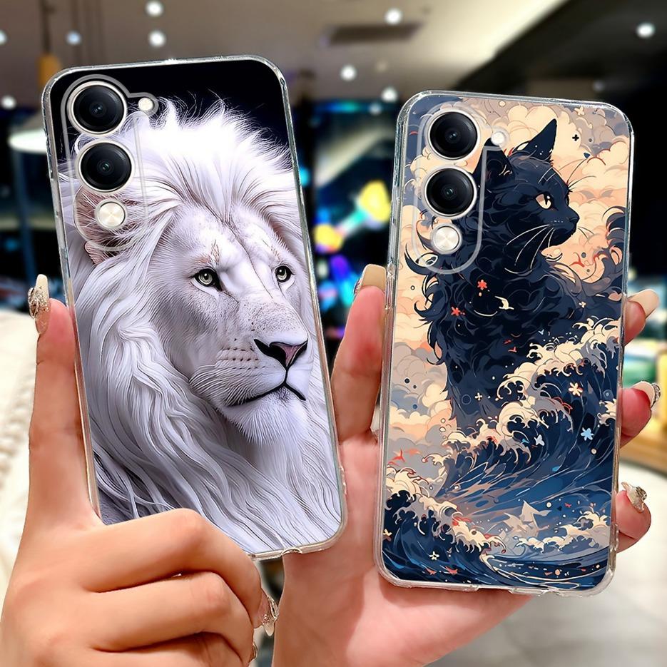 Для Vivo Y04 4G Чехол V2430 Милый Кот Белый Король Лев Расписной Чехол Мягкий Тонкий Чехол для Телефона Для Vivo Y29s Y 29 s VivoY04 Чехлы
